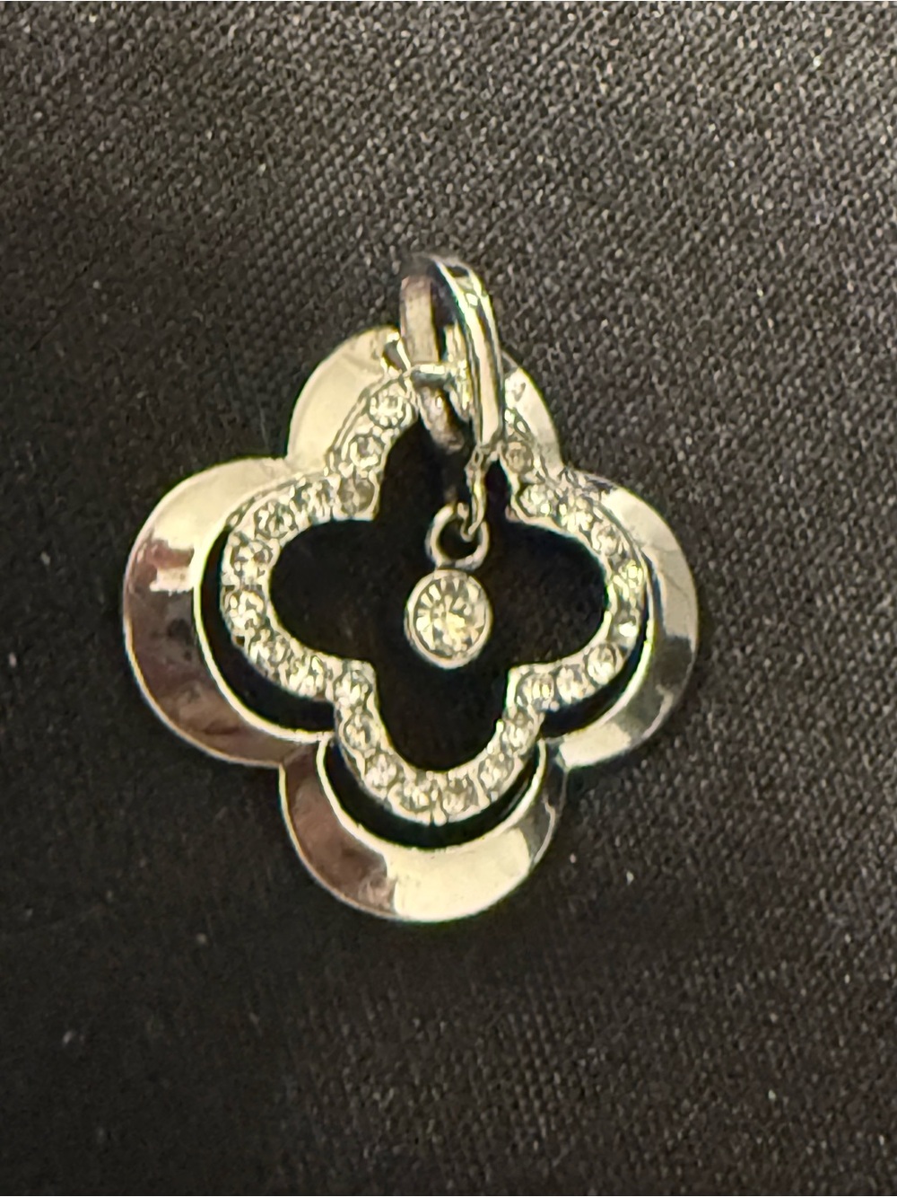 Vintage Silver Floral Crystal Pendant Necklace - Silver